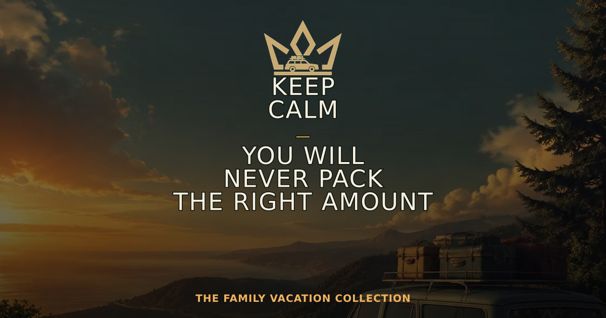 KEEP CALM — YOU WILL NEVER PACK THE RIGHT AMOUNT — Family Vacation Crown design